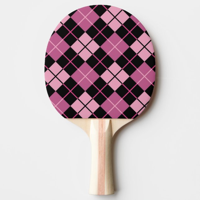 Argyle Pattern in Black and Pink Ping-Pong Paddle (Front)