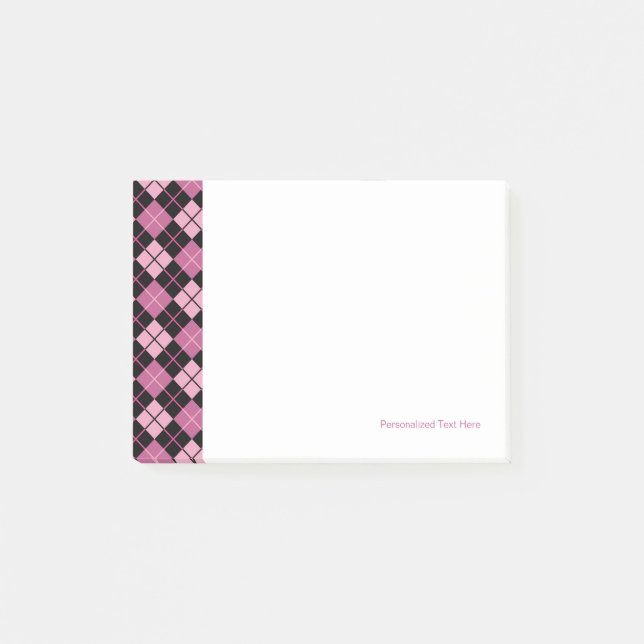 Argyle Pattern in Black and Pink Post-it Notes (Front)
