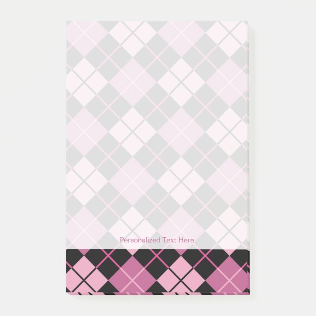 Argyle Pattern in Black and Pink Post-it Notes (Front)