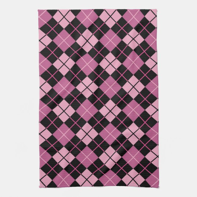 Argyle Pattern in Black and Pink Towel (Vertical)