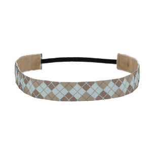 Argyle Pattern in Blue and Taupe Athletic Headband