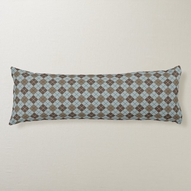 Argyle Pattern in Blue and Taupe Body Pillow (Front)