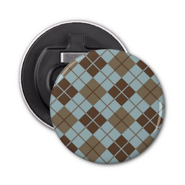 Argyle Pattern in Blue and Taupe Bottle Opener (Front)