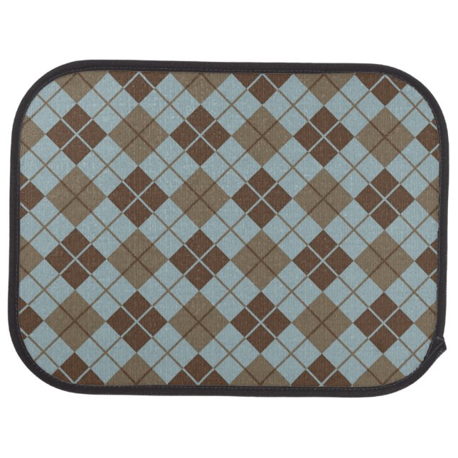 Argyle Pattern in Blue and Taupe Car Floor Mat (Rear)