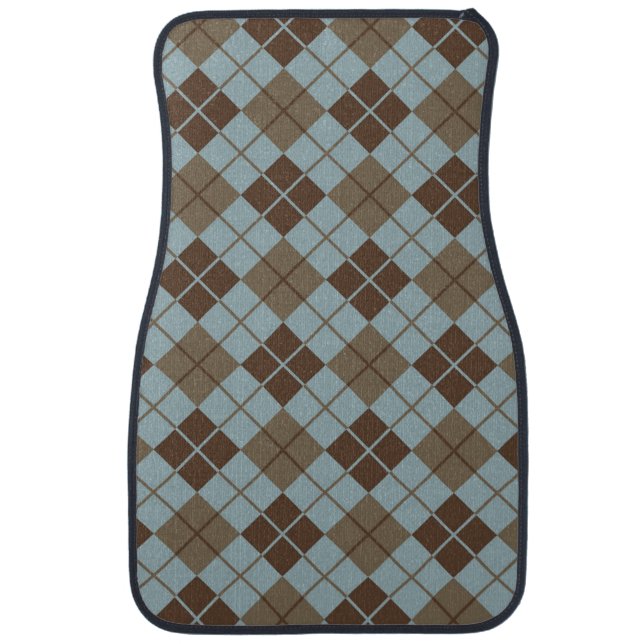 Argyle Pattern in Blue and Taupe Car Mat (Front)
