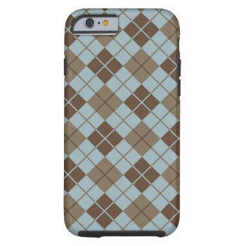 Argyle Pattern In Blue And Taupe Tough Iphone 6 Case by boutiquey at Zazzle