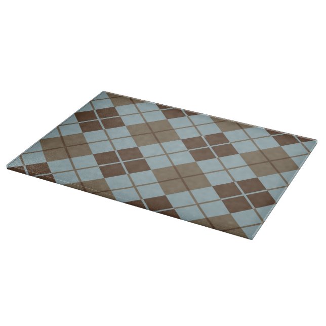 Argyle Pattern in Blue and Taupe Cutting Board (Corner)