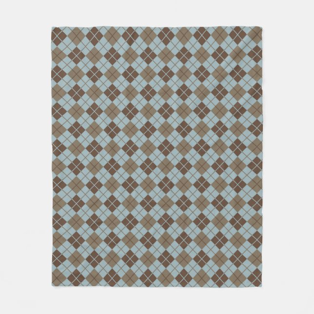 Argyle Pattern in Blue and Taupe Fleece Blanket (Front)