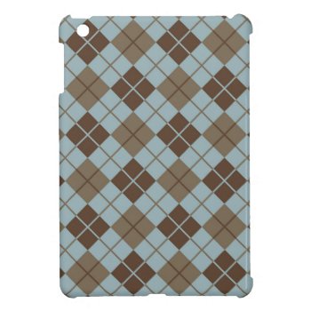 Argyle Pattern In Blue And Taupe Ipad Mini Case by boutiquey at Zazzle