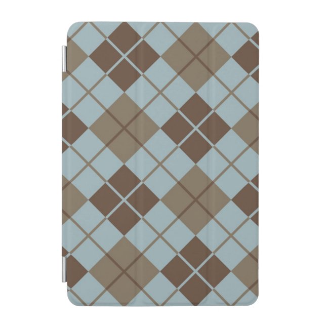 Argyle Pattern in Blue and Taupe iPad Mini Cover (Front)