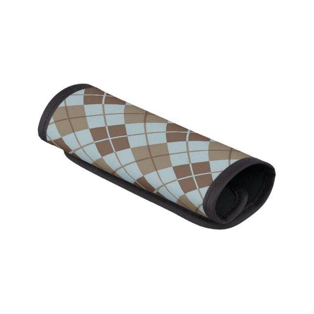 Argyle Pattern in Blue and Taupe Luggage Handle Wrap (Angled)