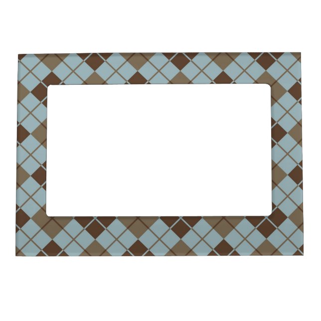 Argyle Pattern in Blue and Taupe Magnetic Photo Frame (Front)