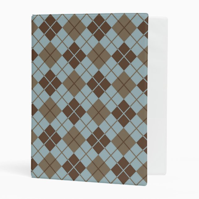 Argyle Pattern in Blue and Taupe Mini Binder (Front/Inside)