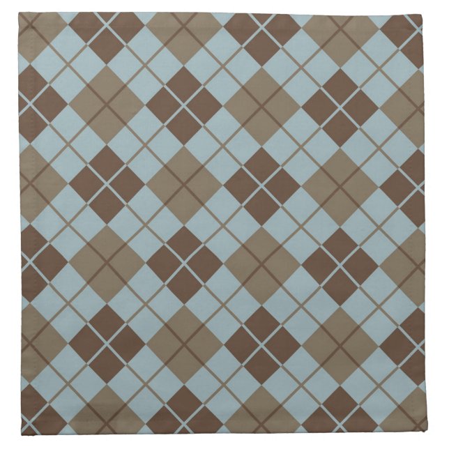 Argyle Pattern in Blue and Taupe Napkin (Front)