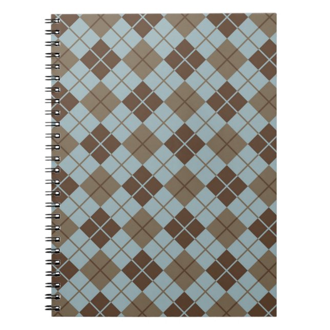 Argyle Pattern in Blue and Taupe Notebook (Front)