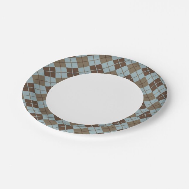 Argyle Pattern in Blue and Taupe Paper Plates (Angled)
