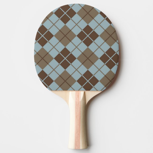 Argyle Pattern in Blue and Taupe Ping-Pong Paddle (Front)