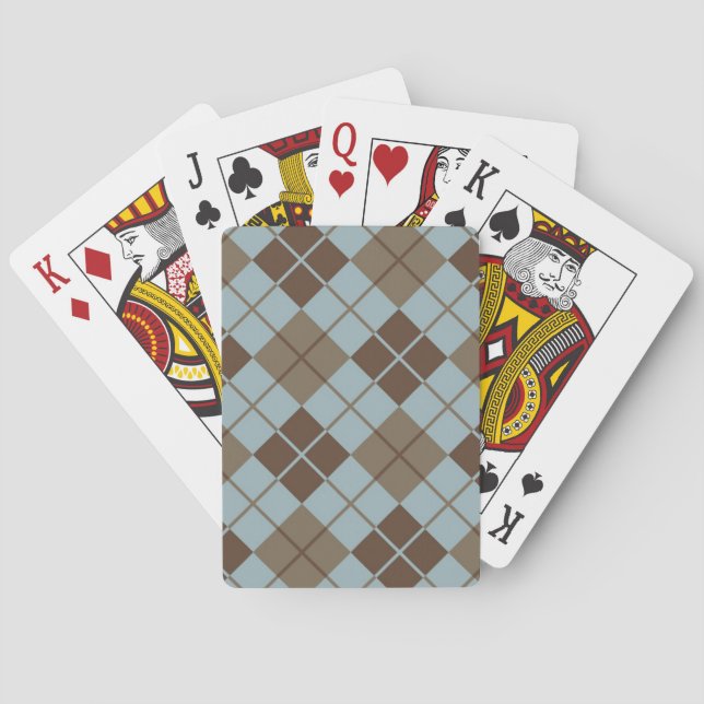 Argyle Pattern in Blue and Taupe Poker Cards (Back)