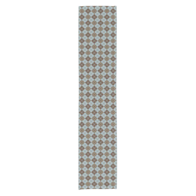 Argyle Pattern in Blue and Taupe Short Table Runner (Front)