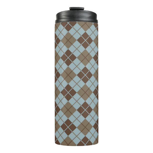 Argyle Pattern in Blue and Taupe Thermal Tumbler (Front)