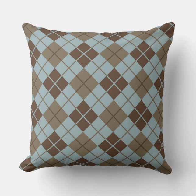 Argyle Pattern in Blue and Taupe Throw Pillow (Front)
