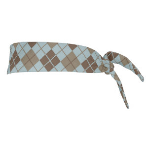 Argyle Pattern in Blue and Taupe Tie Headband