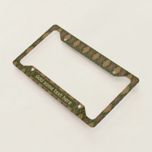 Argyle Pattern in Camouflage Colors _ your text on License Plate Frame