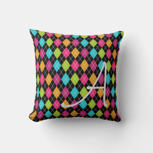 Argyle Pattern Multi Color Diamonds Initial Pillow