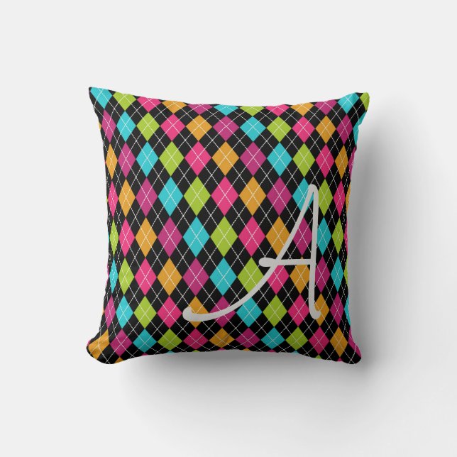 Argyle Pattern Multi Color Diamonds Initial Pillow (Front)