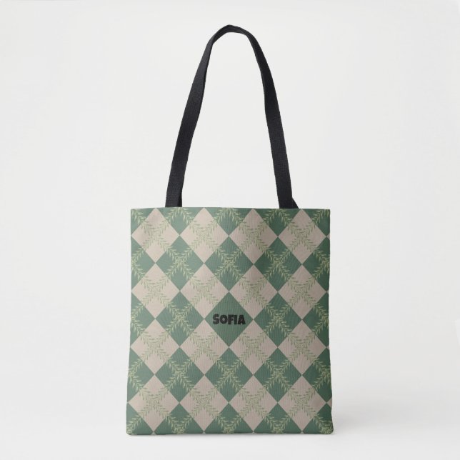  Argyle pattern name green  red tote bag (Front)