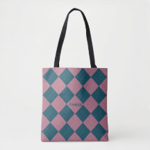 Argyle pattern name ocean blue pink tote bag