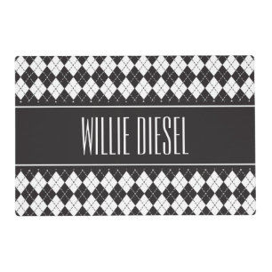 Argyle Pattern Personalized Pet Placemat