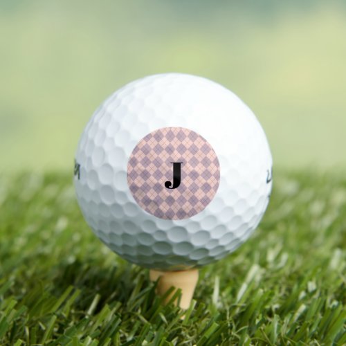 Argyle Pattern Pink and Purple Monogram Golf Balls
