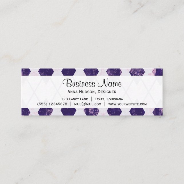 Argyle Pattern, Rhombus Pattern, Purple Argyle Mini Business Card (Front)