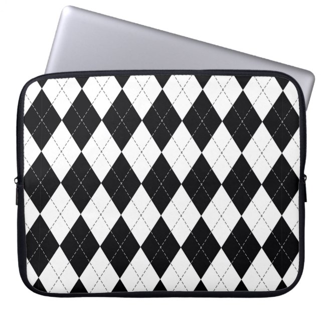 Argyle pattern seamless in black and white. Geomet Laptop Sleeve (Front)