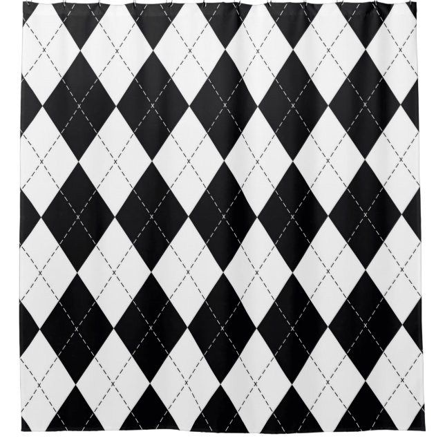 Argyle pattern seamless in black and white. Geomet Shower Curtain (Front)