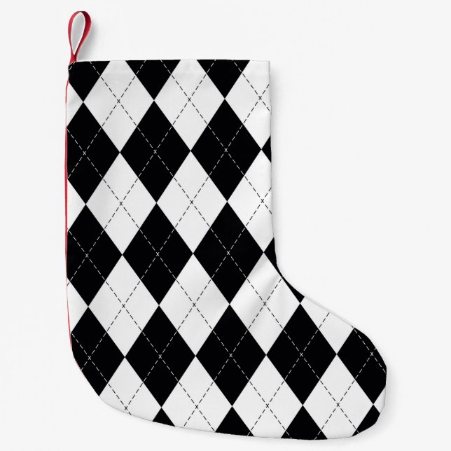 Argyle pattern seamless in black and white. Geomet Small Christmas Stocking (Front)