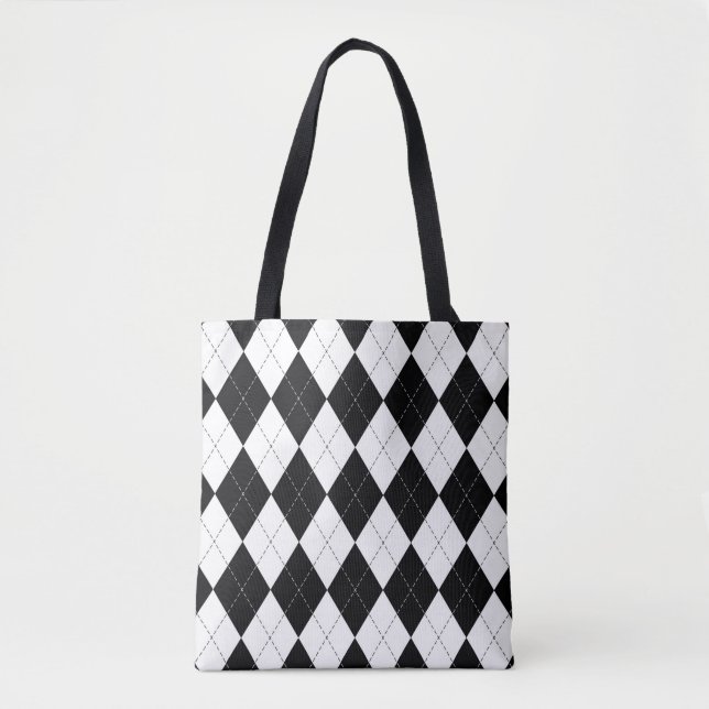 Argyle pattern seamless in black and white. Geomet Tote Bag (Front)