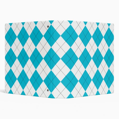 Argyle Pattern Turquoise and White Diamonds 3 Ring Binder