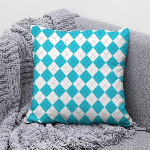 Argyle Pattern Turquoise and White Throw Pillow