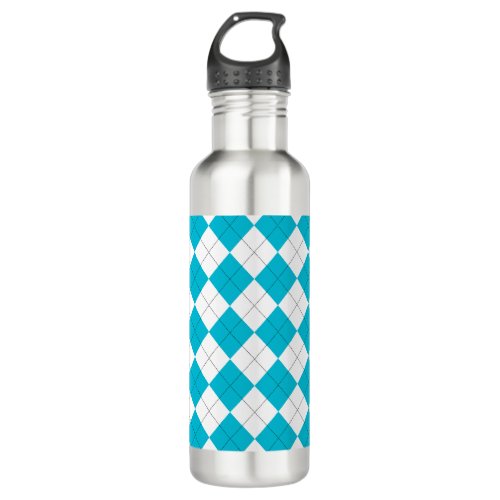 Argyle Pattern Turquoise Blue and White Stainless Steel Water Bottle