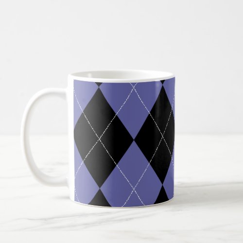 Argyle Periwinkle Blue and Black Pattern Coffee Mug