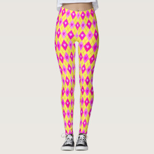 Argyle Pink Diamonds Hearts Pattern Leggings