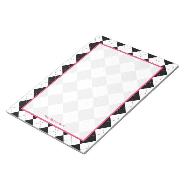Argyle & Pink Personalized Notepad (Angled)