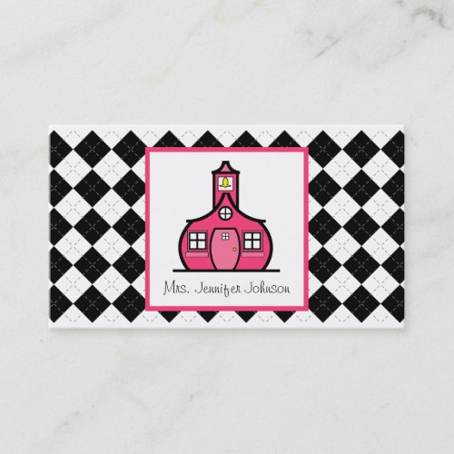 Argyle Pink Schoolhouse Teacher Business Card