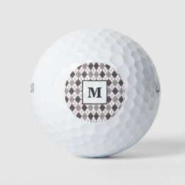 Argyle Plaid Red Gray Silver Golf Custom Monogram Balls