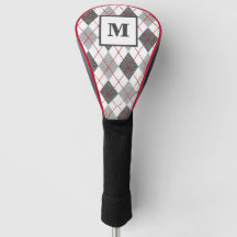 Argyle Plaid Red Gray Silver Golf Custom Monogram