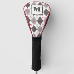Argyle Plaid Red Gray Silver Golf Custom Monogram Head Cover