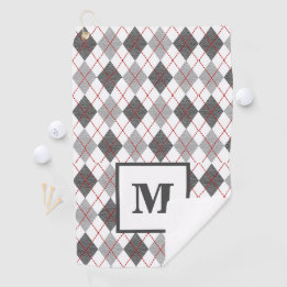 Argyle Plaid Red Gray Silver Golf Custom Monogram Towel
