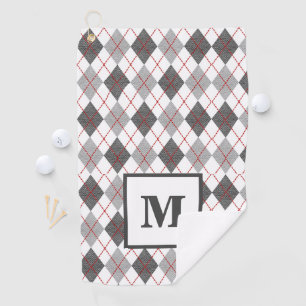 Argyle Plaid Red Gray Silver Golf Custom Monogram Towel